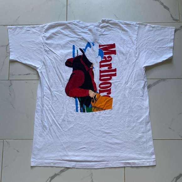 Vintage 1990s 90s Marlboro Cowboy Western T Shirt Tee Size XL White Red - Picture 1 of 6